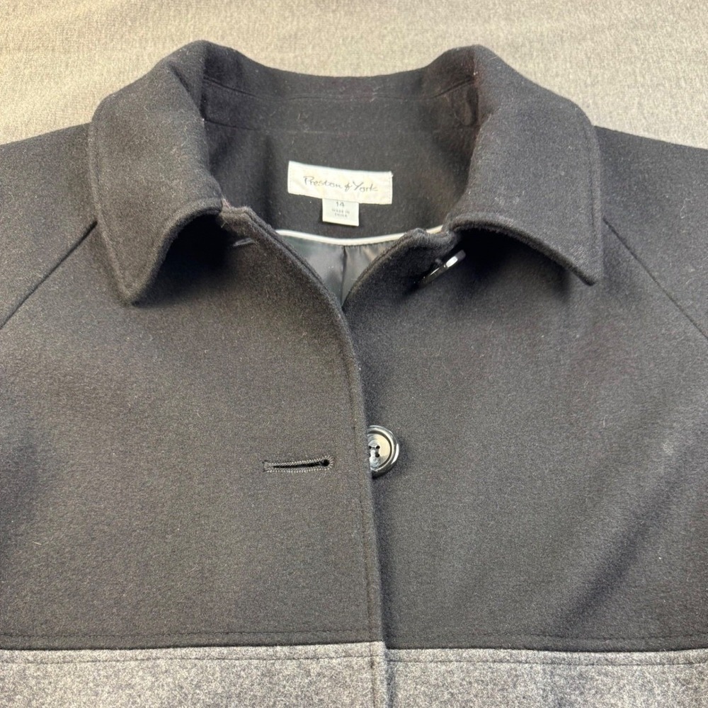Prestonโ & York Womens Colorblock Wool Blend Car Coat Black Grey Size 14